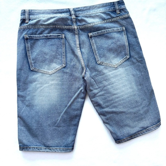 Trillnation 34 Med Wash 90% Cotton Zipper Ripple Knee Length Denim Short Size 34 - Picture 7 of 12